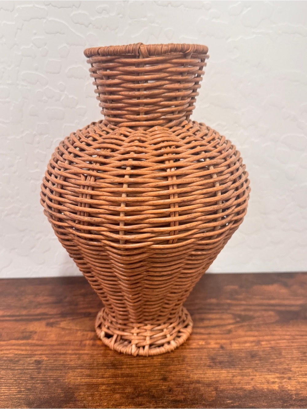 Faux Rattan Wicker Decorative Vase 11” Flared Pedestal Base